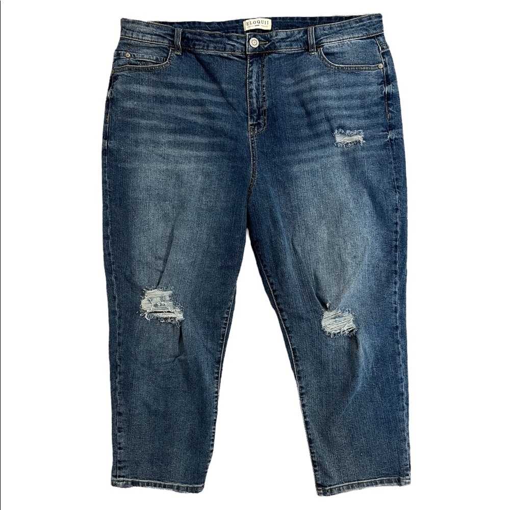 ELOQUII | Plus Size Ripped Blue Jeans with Holes in Knees Size 20
